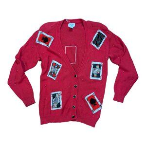 Women’s Raffia Vintage Granny Core Sequin Hand Beaded Deck Of Cards Cardigan